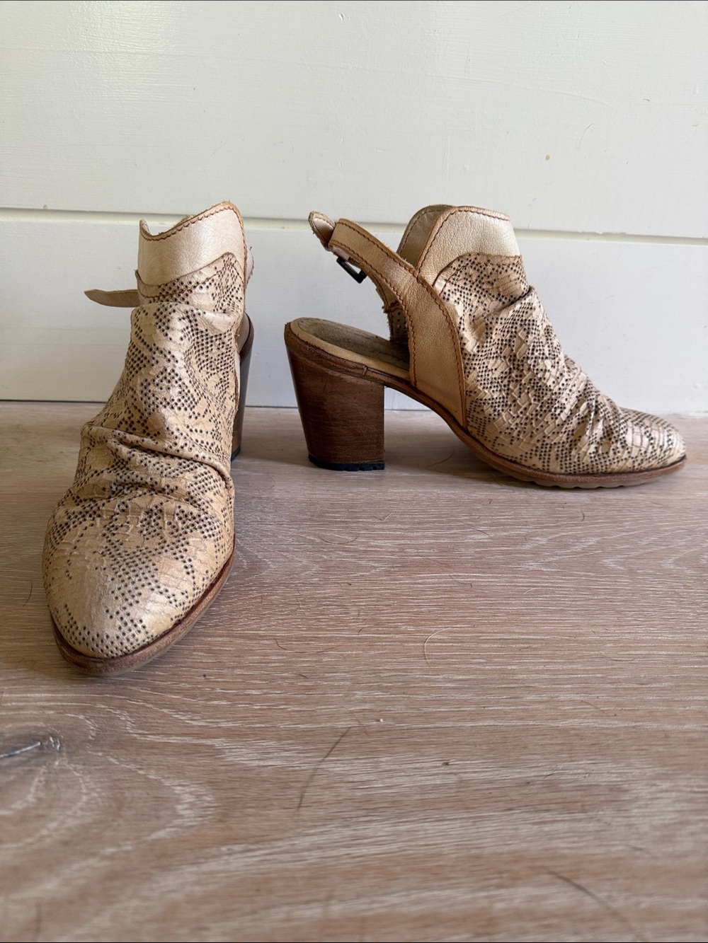 Free People Tan Snake-Print Slingback Heeled Boots
